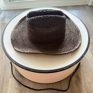 lack of color brown raffia straw cowboy cowgirl western summer beach hat medium